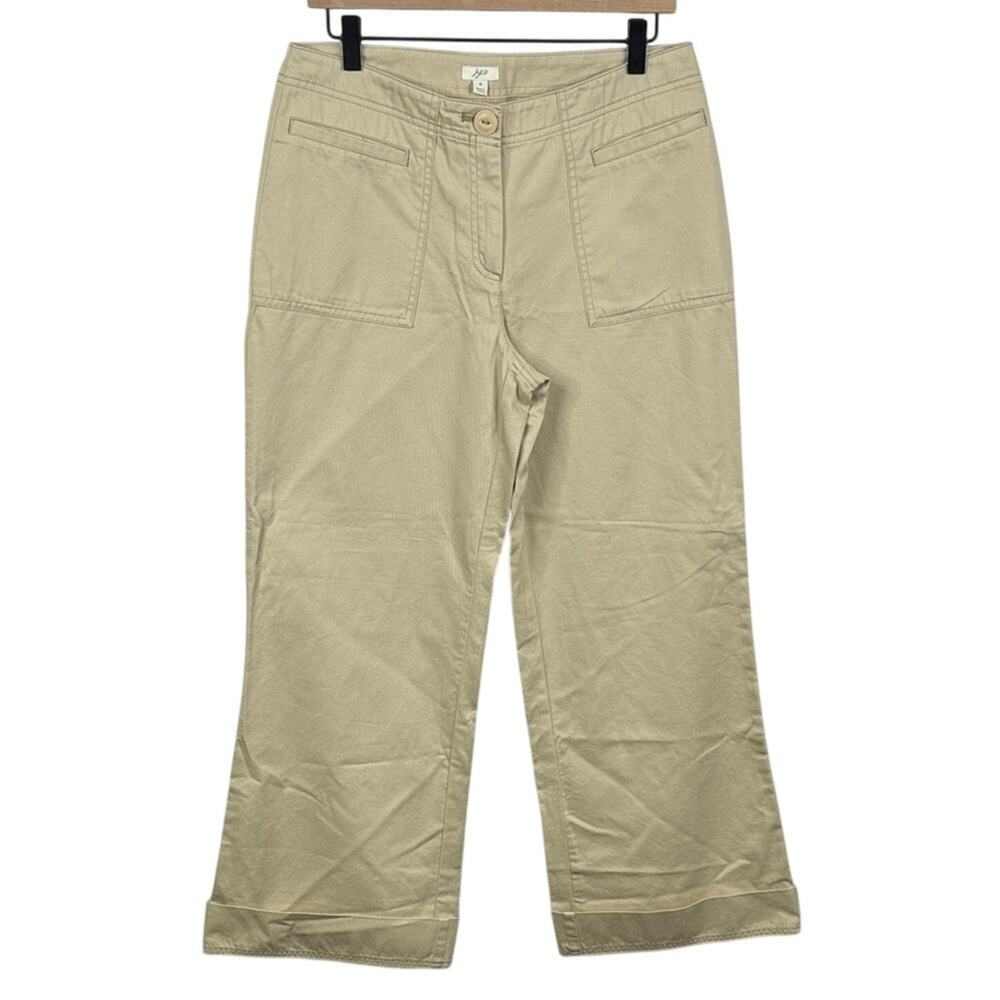 J. Jill NWT Sand Dune Cotton Cropped Pants Cuffed Straight Leg Tan Khaki Size 8